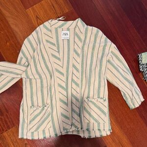 Zara Green and Cream Striped Jacket